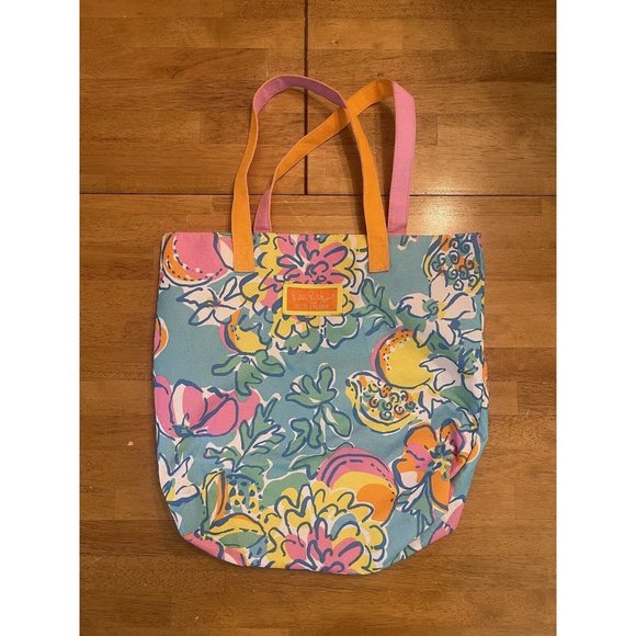 Lilly Pulitzer Estee Lauder Beach Bag Tote Summer Tropical Floral Print Large - Picture 1 of 5